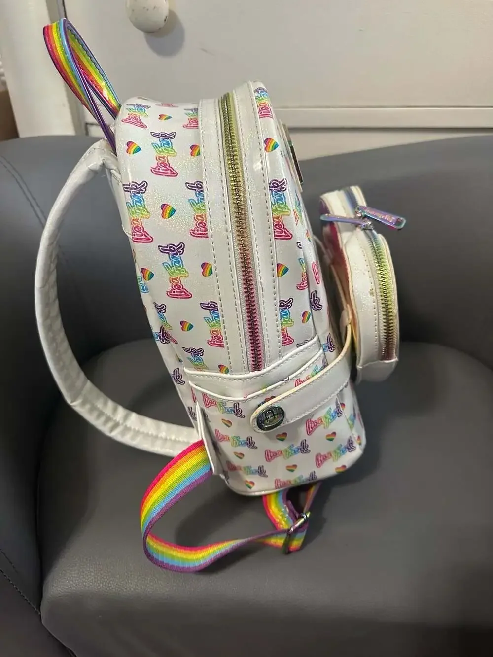 Loungefly x Lisa Frank Logo Mini Backpack w/Detachable Rainbow Heart Fanny Pack - Picture 3 of 11